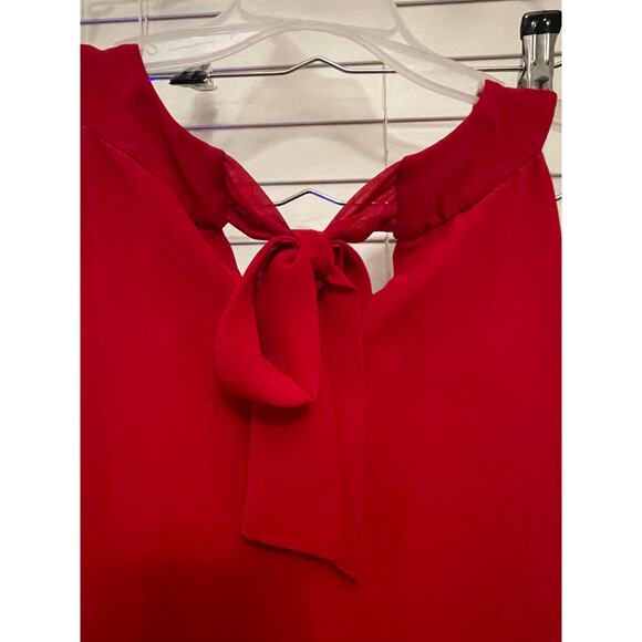 En Focus Studio Shift Mini Dress Beaded Neckline Stretch Bright Red Women's Sz 4 - Picture 6 of 9